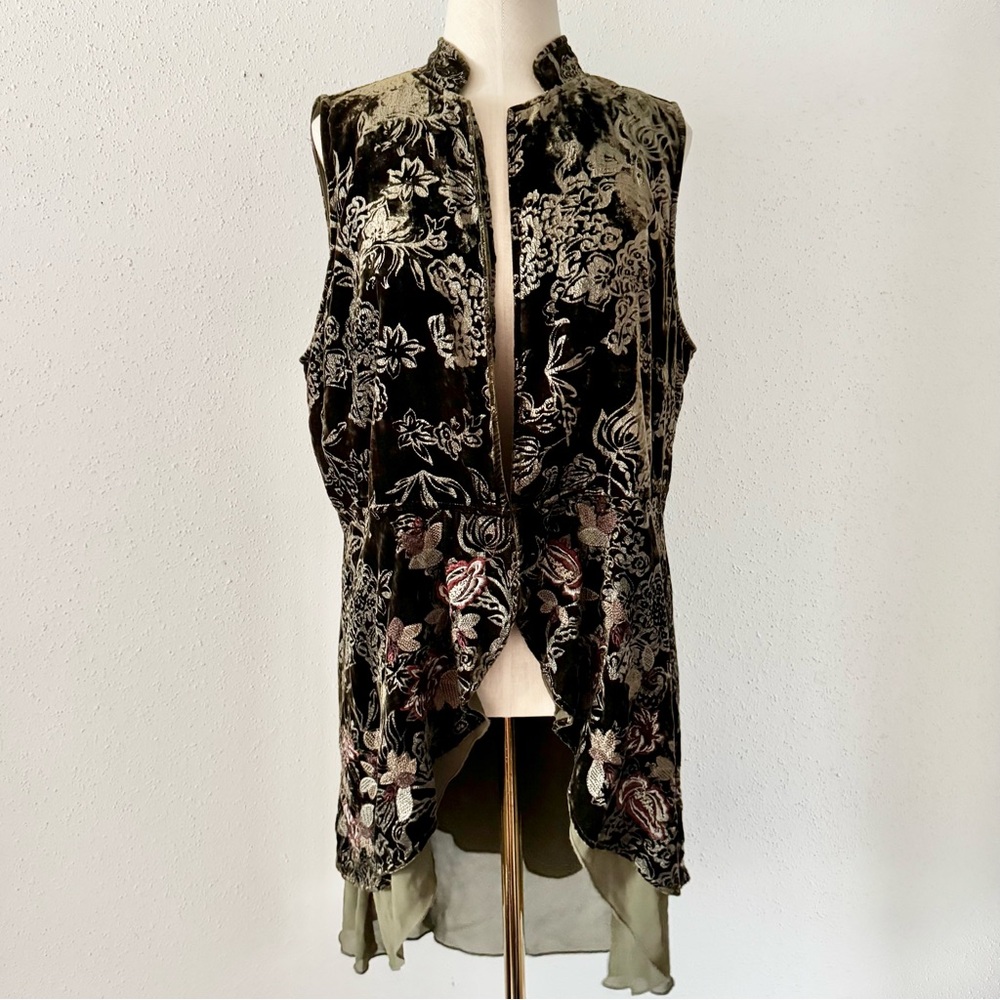 JOHN MARK Longline Drape Sleeveless Knit Vest Chiffon Green Women's Size Large L